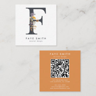 Boho vildblomma initial F QR-kod Fyrkantigt Visitkort