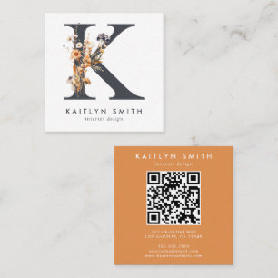 Boho Vildblomma Initial K QR-kod Fyrkantigt Visitkort