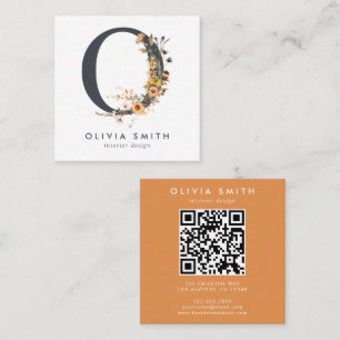 Boho Vildblomma Initial O QR-kod Fyrkantigt Visitkort