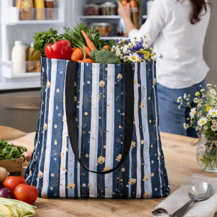 Boho Vildblomma Marin Randig Modern Hemdekor Tygkasse
