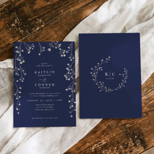 Boho Vildblomma Marinblå Babysöm Wedding Inbjudningar