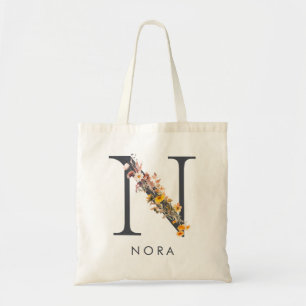 Boho Vildblomma Monogram Bokstav N Tygkasse