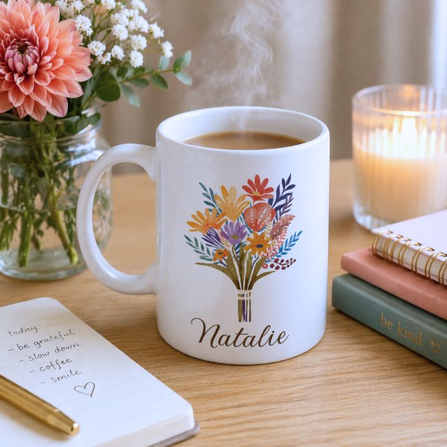 Boho vildblomma monogram  kaffemugg (Skapare uppladdad)