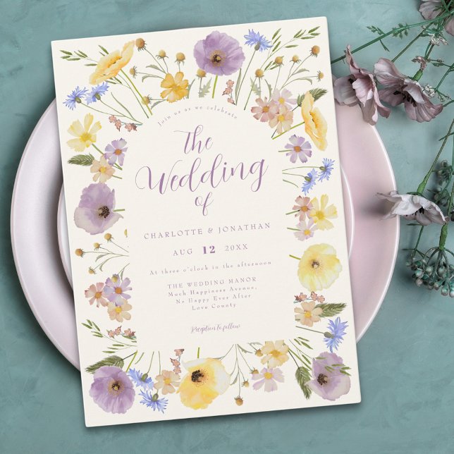 Boho Vildblomma Pastell Bröllopsinbjudan Inbjudningar (Colorful boho wildflower elegant wedding invitation )