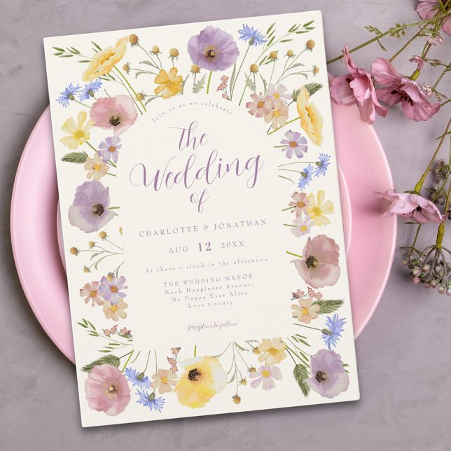Boho Vildblomma Pastell Bröllopsinbjudan Inbjudningar (Colorful wildflower boho chic wedding invitation )