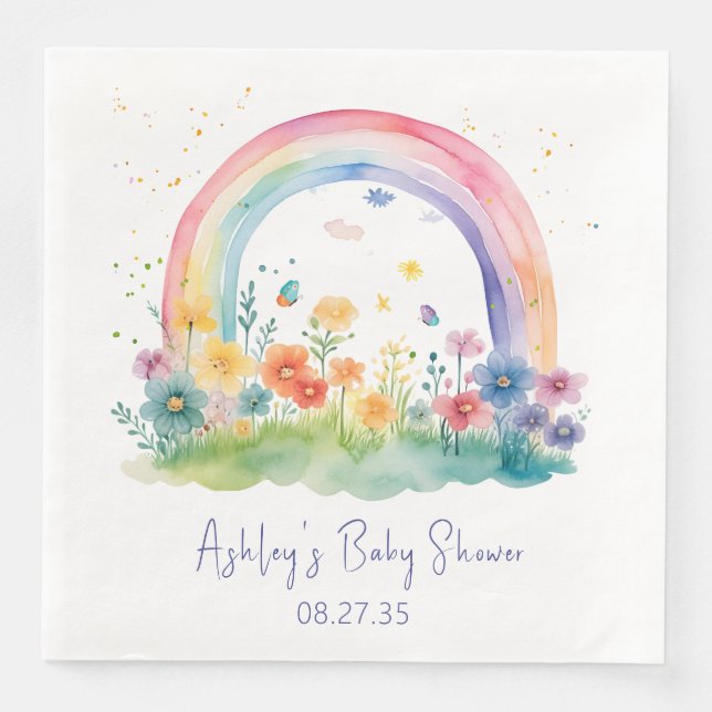 Boho Vildblomma Regnbåge Bebis Shower Pappersservett (Framsida)