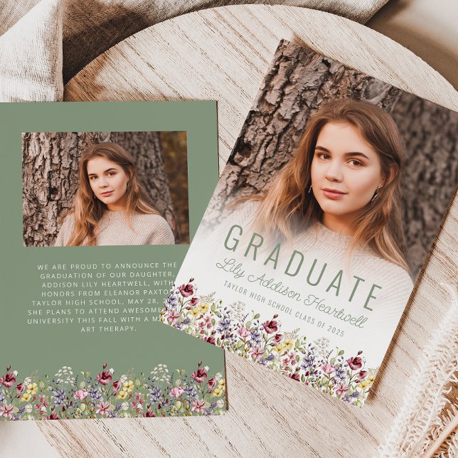 Boho Vildblomma Sagegrön Fotoexamensbevis Annonser Inbjudningar (Skapare uppladdad)