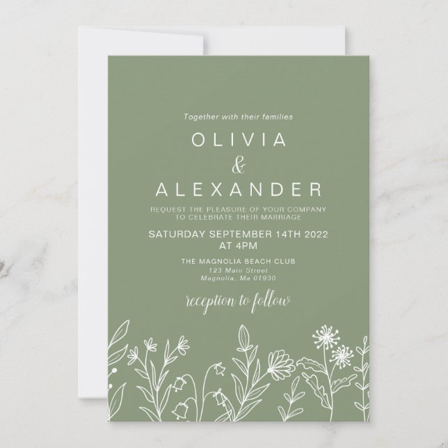 Boho vildblomma salvia grön bröllopsinbjudan inbjudningar (Framsida)