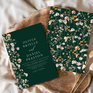 Boho Vildblomma Smaragdgrön Trädgård Bröllop Inbjudningar