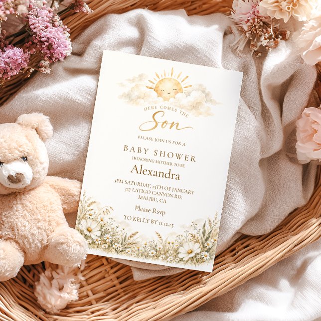 Boho vildblomma solsken baby shower inbjudningar (Skapare uppladdad)