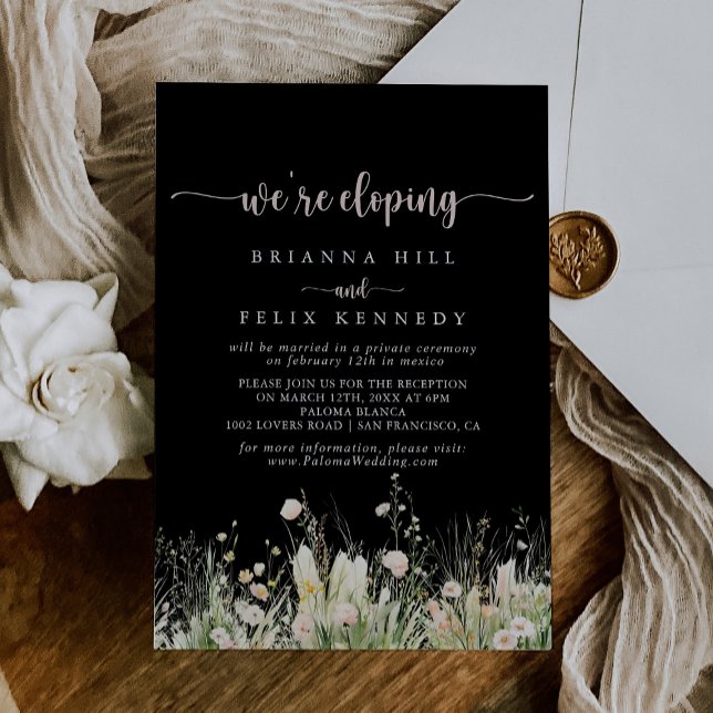 Boho vildblomma svart vigselreception  inbjudningar (Skapare uppladdad)