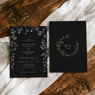 Boho Vildblomma Svart Vit Babyshower Bröllop Inbjudningar