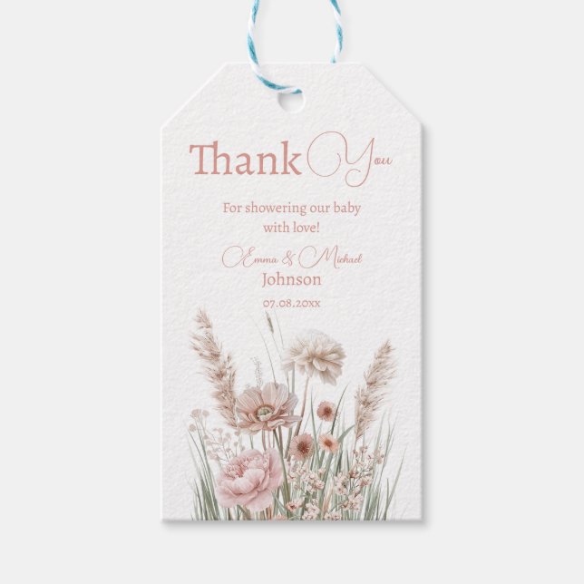 Boho Vildblomma Tack Gåvokort Presentetikett (Framsidan)