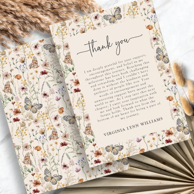 Boho Vildblomma Tack Kort (Boho Wildflower Thank You Card with Butterflies by Painted Paperie
)