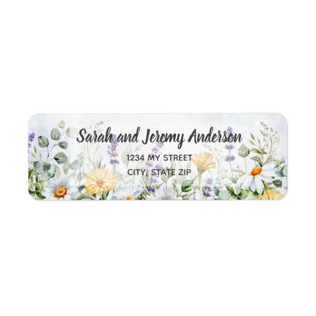 Boho Vildblomma Watercolor Personlig Bröllop Returadress Etikett (Framsidan)