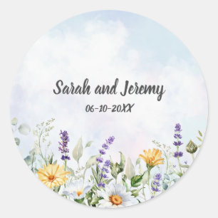 Boho Vildblomma Watercolor Personlig Bröllop Runt Klistermärke