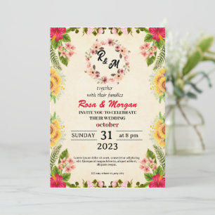 Boho vildblommahundbröllopsinbjudningar Elegant ch Inbjudningar