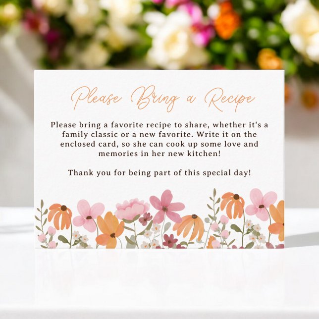 Boho vildblommor receptförfrågan bröllopsfest tilläggskort (Boho Wildflowers Recipe Request Bridal Shower Enclosure Card)