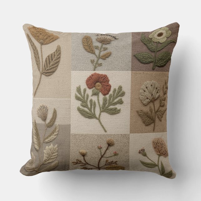 Boho Vildblommsskydd – Neutral Botanisk Kudd Kudde (Framsida)
