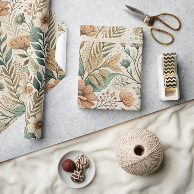 Boho Vildblomsäng i Akvarell Presentpapper (Hantverk)