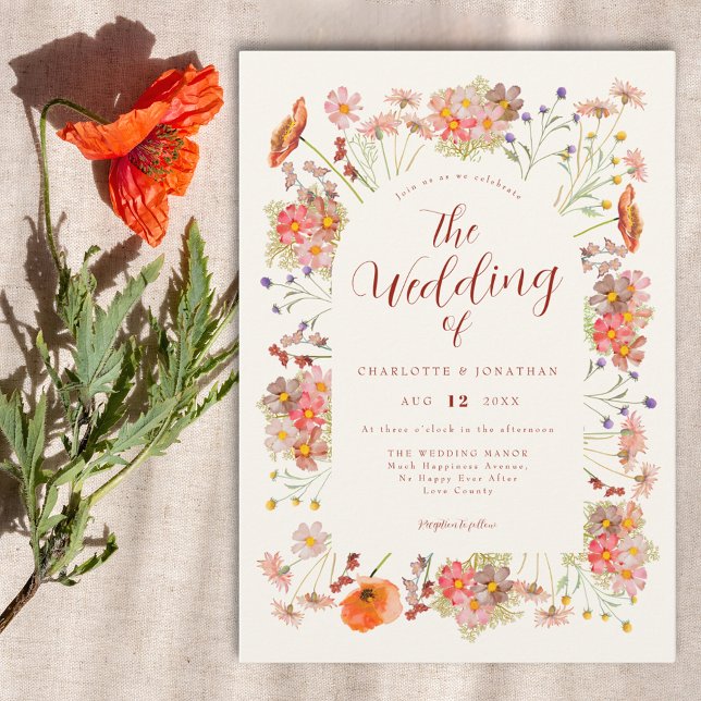 Boho Vildblomsvalv Höstbröllop Inbjudningar (Elegant wildflower wedding invitation)