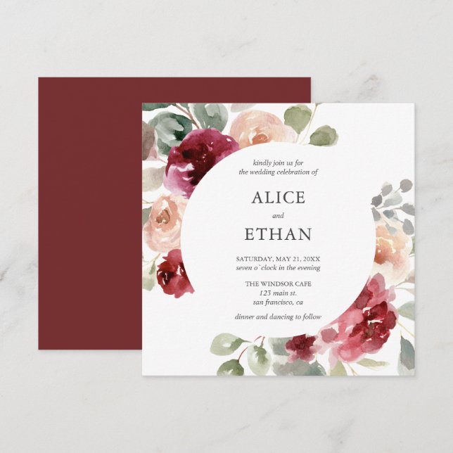 Boho Vin Flowers och Grey Bröllop Inbjudningar (Fram/baksida)