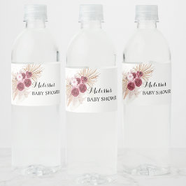 Boho vinröd Pampas gräs  Vattenflaskor Etikett