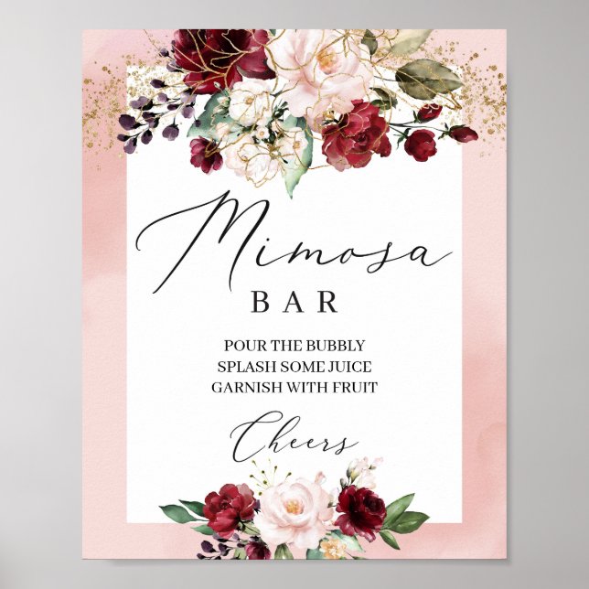 Boho vinröd rosa blommig mimosa bardskylt poster (Framsidan)