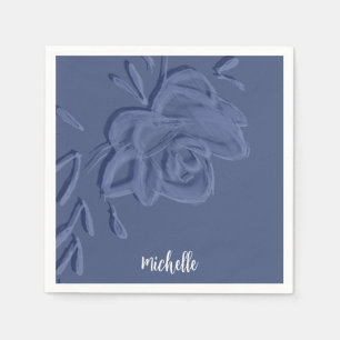 Boho Vintage Artistic Blåa blommor Pappersservett