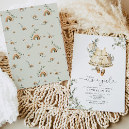 Boho vintage barnkläder sin flickdusch inbjudningar
