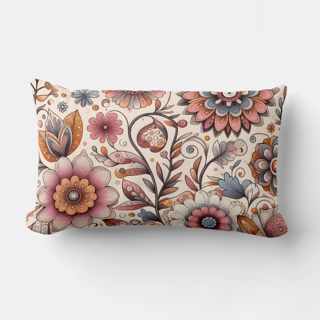 Boho Vintage Blommig Liten Kudd Lumbarkudde (Framsida)