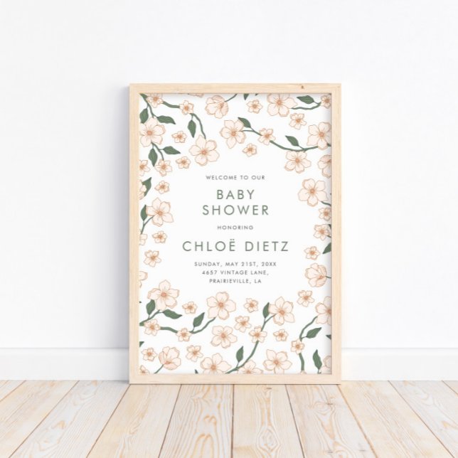 Boho Vintage Blommigt Baby Shower Välkommen Poster (Skapare uppladdad)