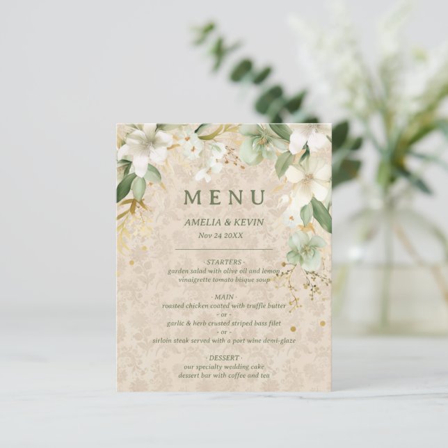 Boho Vintage Blommigt Botanical Bröllop Menu (Stående Fram)