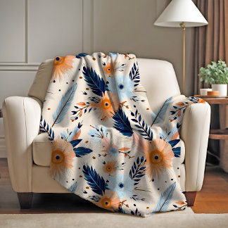 Boho Vintage Blommigt Feather Mönster Fleecefilt