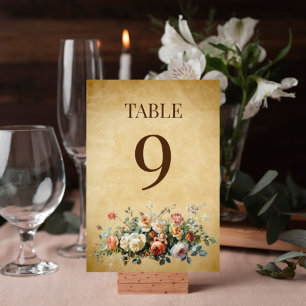 Boho vintage blomsterarrangemang gammalt papper bordsnummer