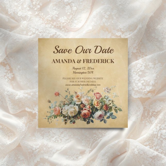 Boho vintage blomsterarrangemang gammalt papper spara datumet (Skapare uppladdad)