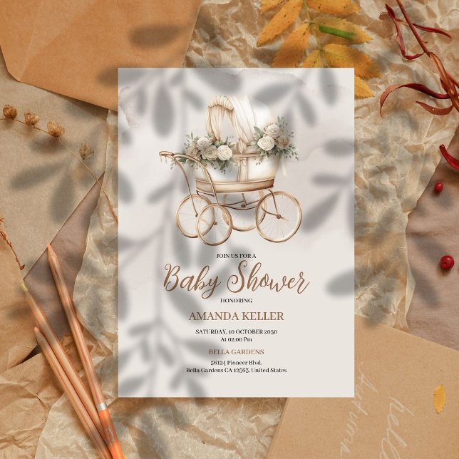 Boho Vintage Carriage Baby Shower Inbjudningar (Skapare uppladdad)