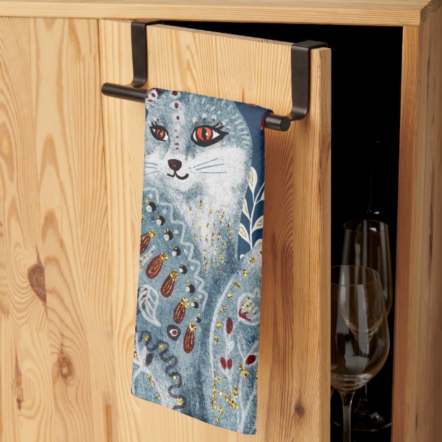 Boho Vintage Cat Tack Cook Kökshandduk (Thirds Fold)