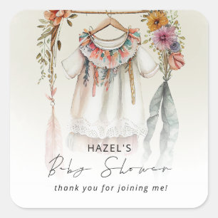 Boho Vintage Clothes Baby Shower Tack Fyrkantigt Klistermärke