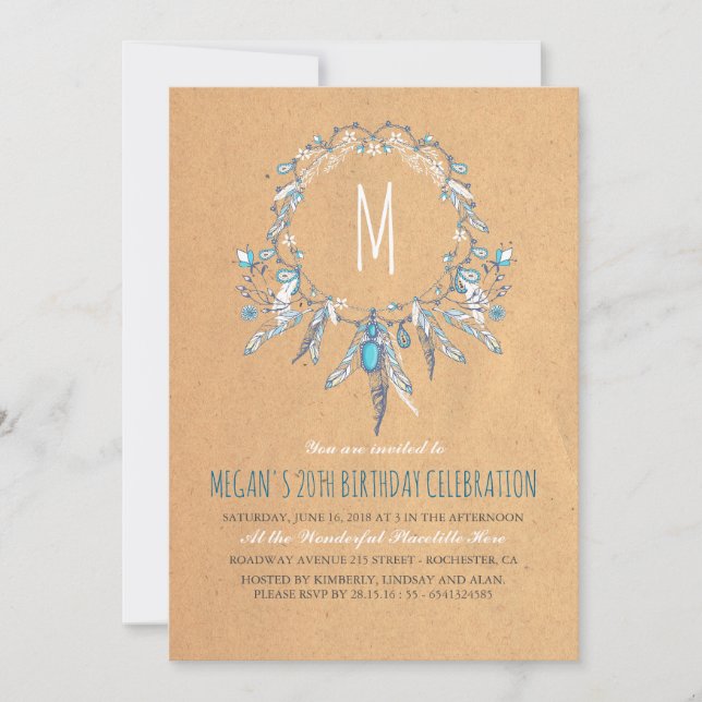 Boho Vintage Dreamcather Födelsedagsfest Inbjudningar (Framsida)