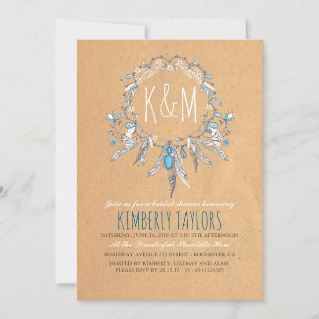 Boho Vintage Dreamcather Möhippa Inbjudningar (Framsida)