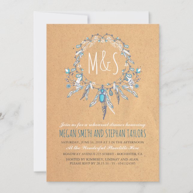 Boho Vintage Dreamcather Rehearsal Middag Inbjudningar (Framsida)