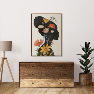 Boho Vintage Kvinnlig Porträtt med Vildblommor Poster