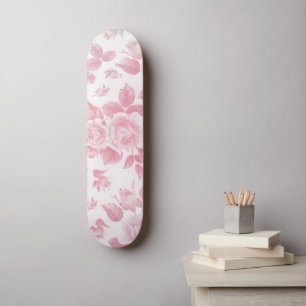 Boho vintage land chic vit rosa ros blommigt mini skateboard bräda 18,5 cm