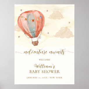 Boho Vintage Luftballong Baby Shower Välkommen Poster