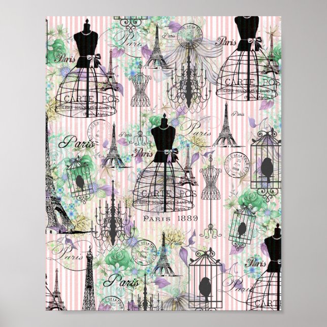 Boho vintage manequim Black rosa ros blommigt Poster (Framsidan)