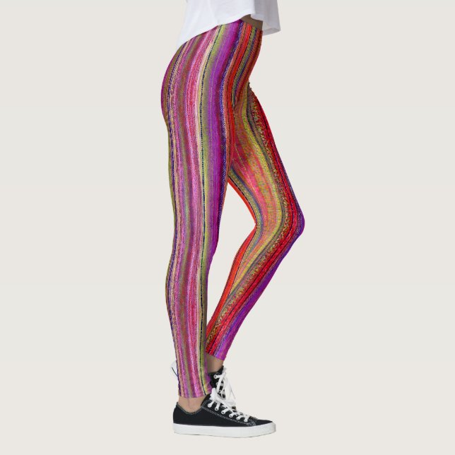 Boho Vintage Röd Violetta Ränder -  Leggings (Höger)