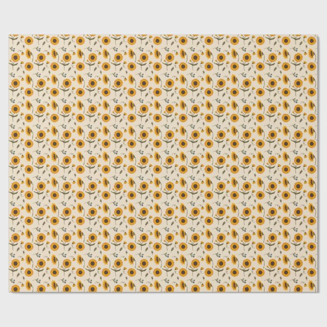 Boho Vintage Solros & Bär Mönster Kast Kudd Presentpapper (Platt)