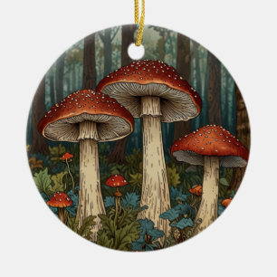 Boho vintage svampar skogar julgransprydnad keramik