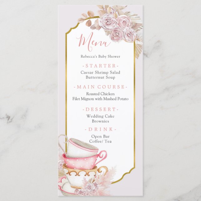 Boho Vintage Tea Party Meny (Framsida)